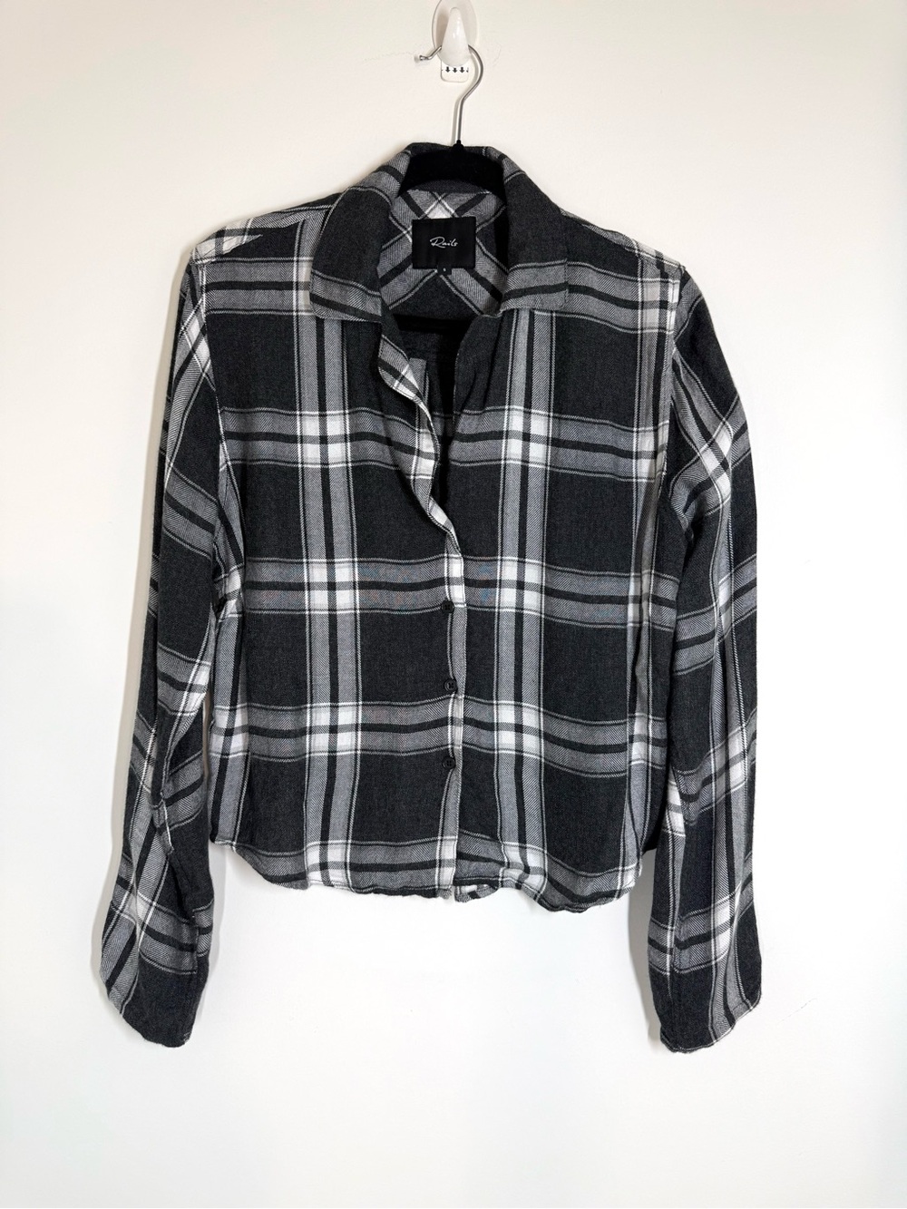 Rails Black & White Ash Bone Plaid Button-Down Flannel Soft Crop Shirt Cozy Fall